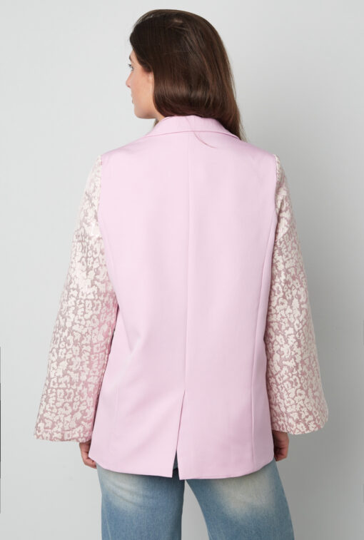 Blazer met panter mouwen roze - Afbeelding 4