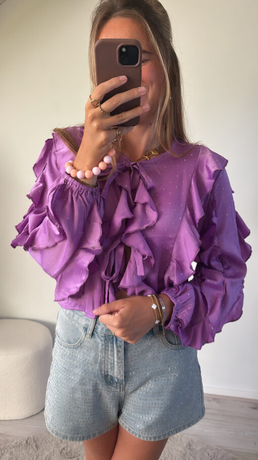 Blouse met glitters paars - Afbeelding 3