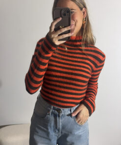 Dames trui met strepen oranje-bruin