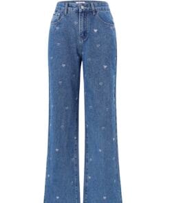 Alternative view of Wide leg jeans donkerblauw met hartjes