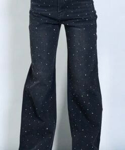 Wide leg jeans donkergrijs met studs