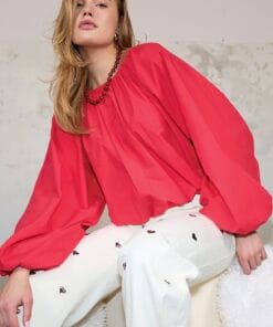 Alternative view of Rode damestop met ballonmouwen – trendy ballontop