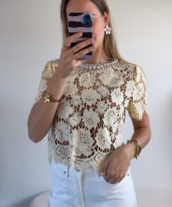 Kanten damestop geel