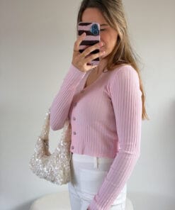 Alternative view of Cropped roze vestje met knopen en v-hals